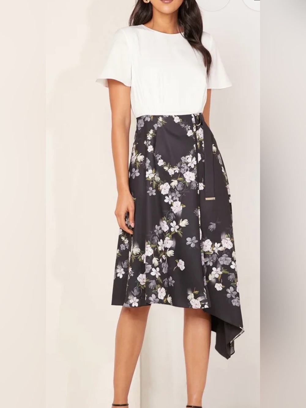 Ted Baker Black Floral Wrap Midi Skirt